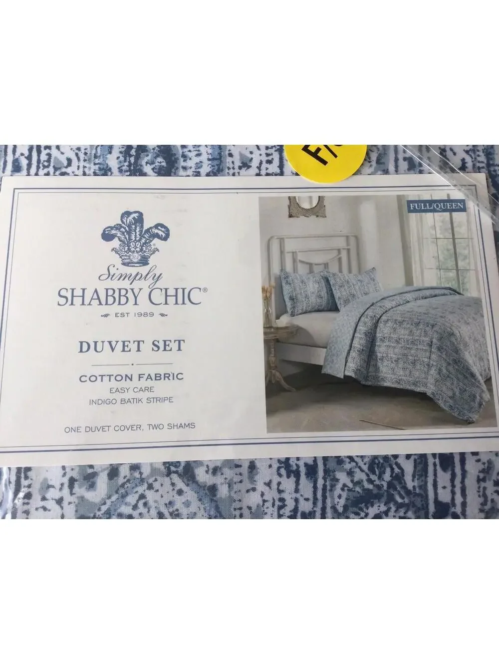 Simply Shabby Chic Duvet 3 Piece Set  Full Queen Easy Care Indigo Batic Stripe